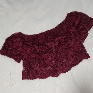Burgundy Lace Off-Shoulder Crop Top